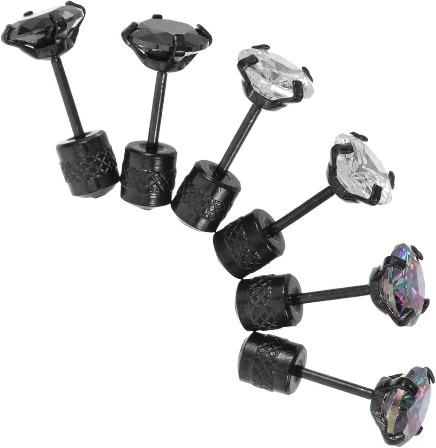 3 Pairs Minimalist Titanium Steel Cubic Zirconia Earrings for Men Women Lightweight Tiny Studs for Daily Wear Parties Performances