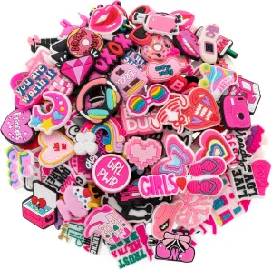 30,50,100pcs Random Pink Shoe Charms Kawaii Shoe Accessories for Girls Teens Cute Clog Sandals Decor Lovely Gift Wristband Bracelet Charms Party Favors
