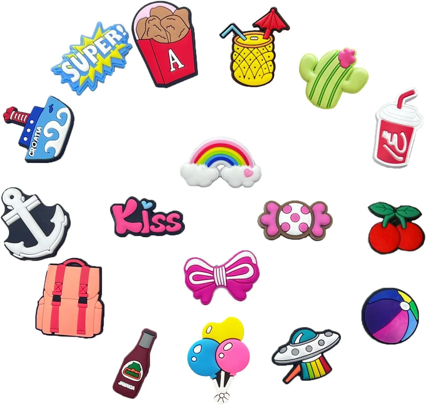 35,50,100 Pcs Random PVC Shoe Charms,Garden Shoes Cute Shoe Charms Wristband Bracelet Decoration with Different Designs Shape for Girls,Boys and Adult Party Gift