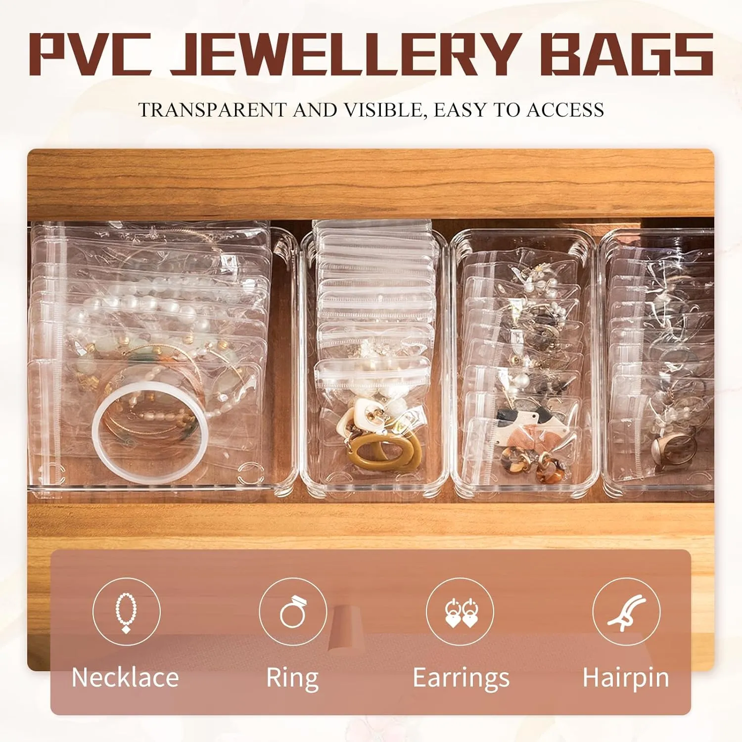 50PCS Clear Pvc Jewelry Pouches Organizer Travel Earring Storage Bags Transparent jewelry Bags with Zipper (50 Pcs Bracelet pouch)