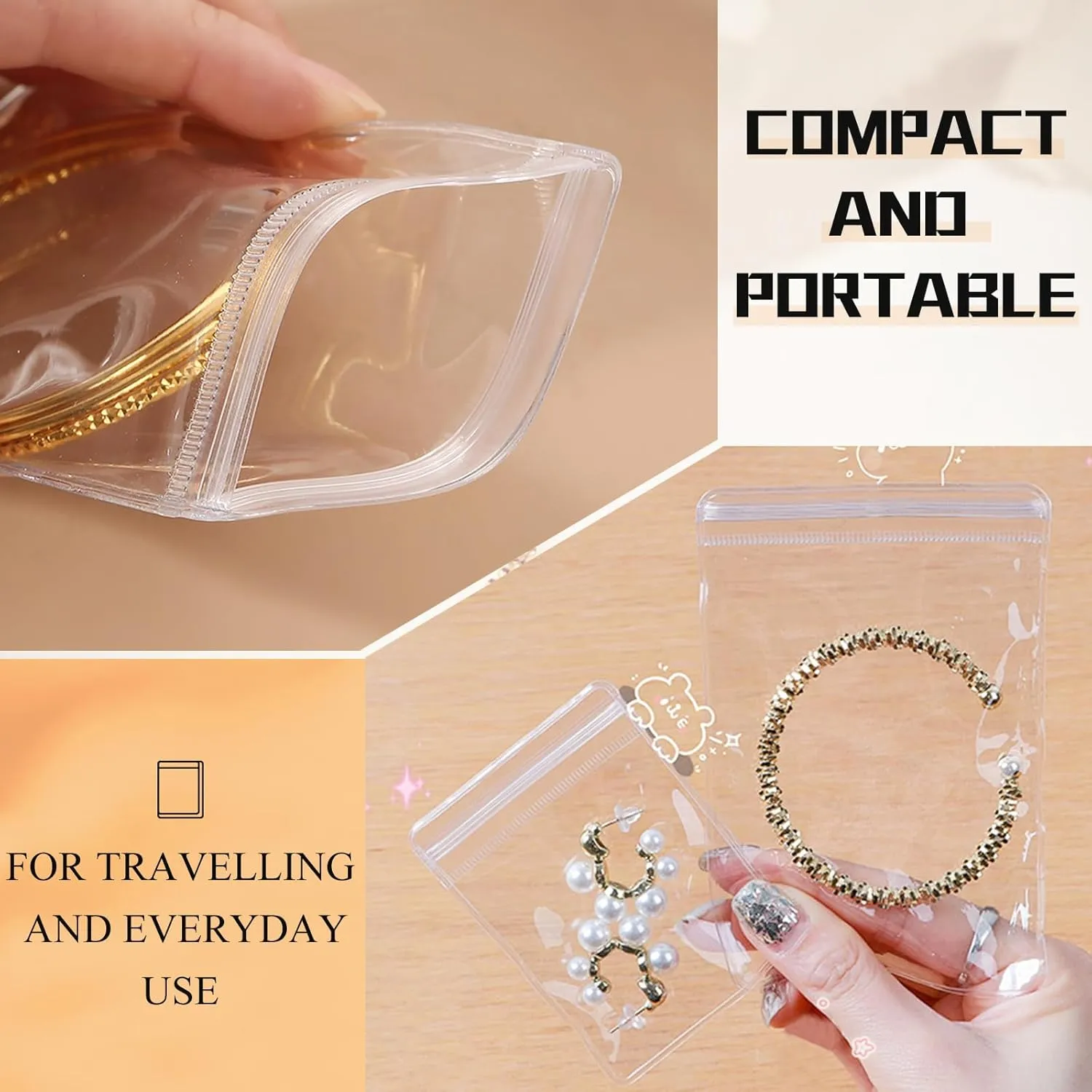 50PCS Clear Pvc Jewelry Pouches Organizer Travel Earring Storage Bags Transparent jewelry Bags with Zipper (50 Pcs Bracelet pouch)