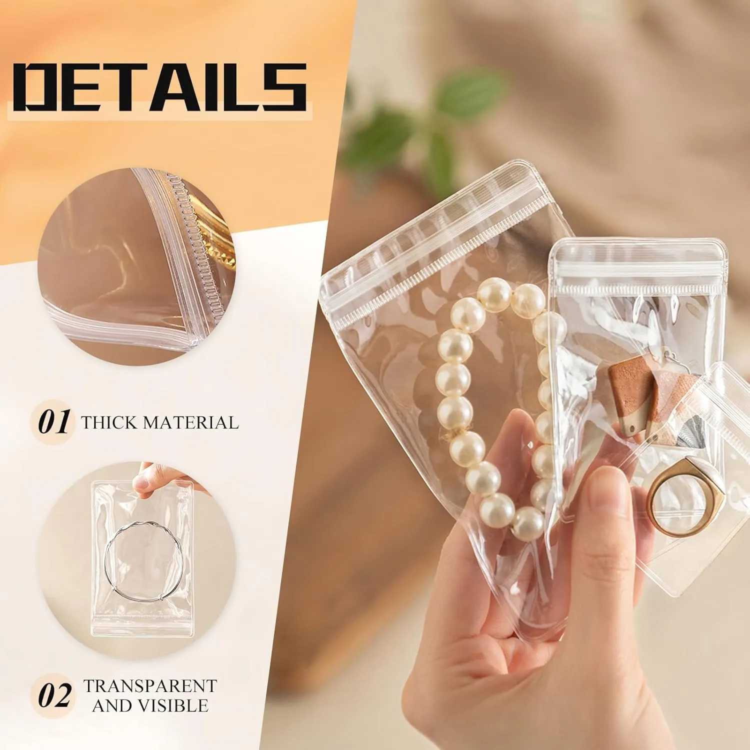 50PCS Clear Pvc Jewelry Pouches Organizer Travel Earring Storage Bags Transparent jewelry Bags with Zipper (50 Pcs Bracelet pouch)