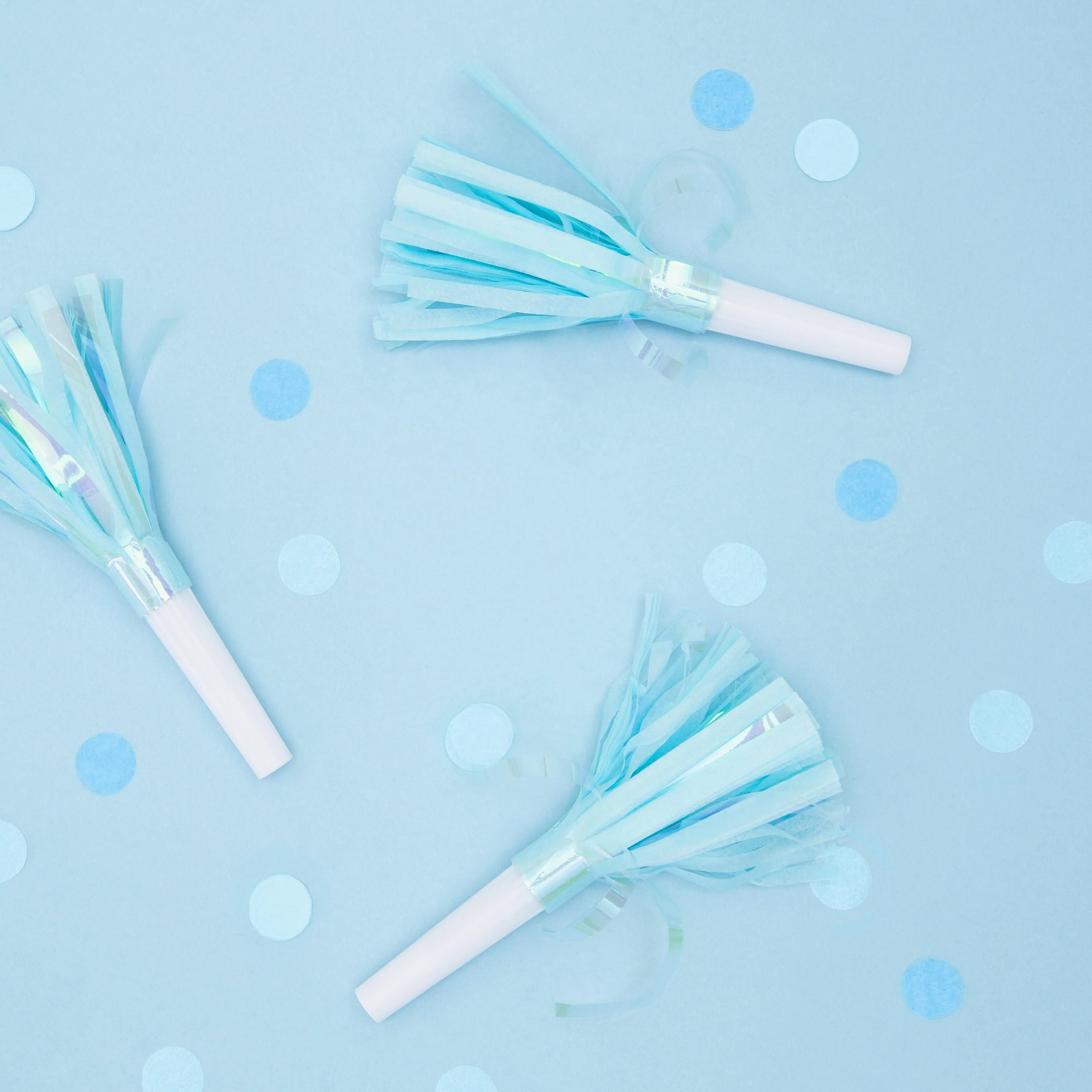 6 Blue Fringed Party Horns