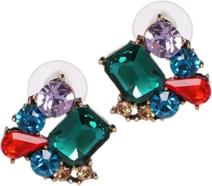 BESPORTBLE 1 Pair Gorgeous Rhinestone Earrings for Women Sparkly Costume Jewelry for Weddings Prom Special Occasions Elegant Geometric Design Studs