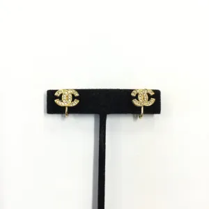 Chanel Crystal Cc Clip Earrings.