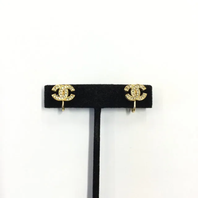 Chanel Crystal Cc Clip Earrings.