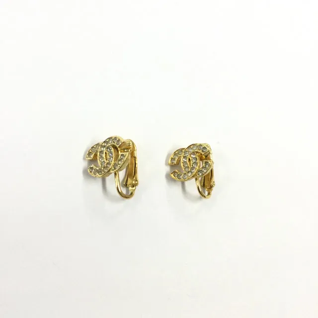 Chanel Crystal Cc Clip Earrings.