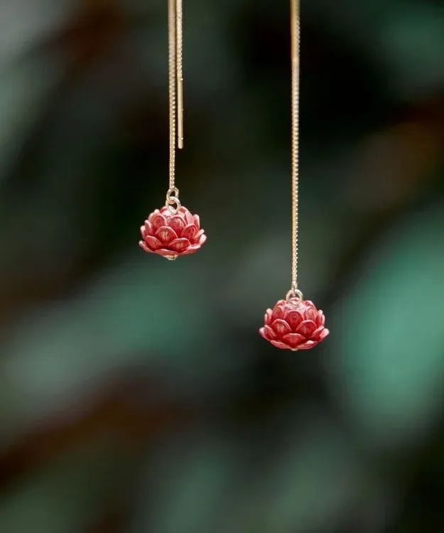 Chic Red Sterling Silver Ancient Gold Drop Earrings LY9213