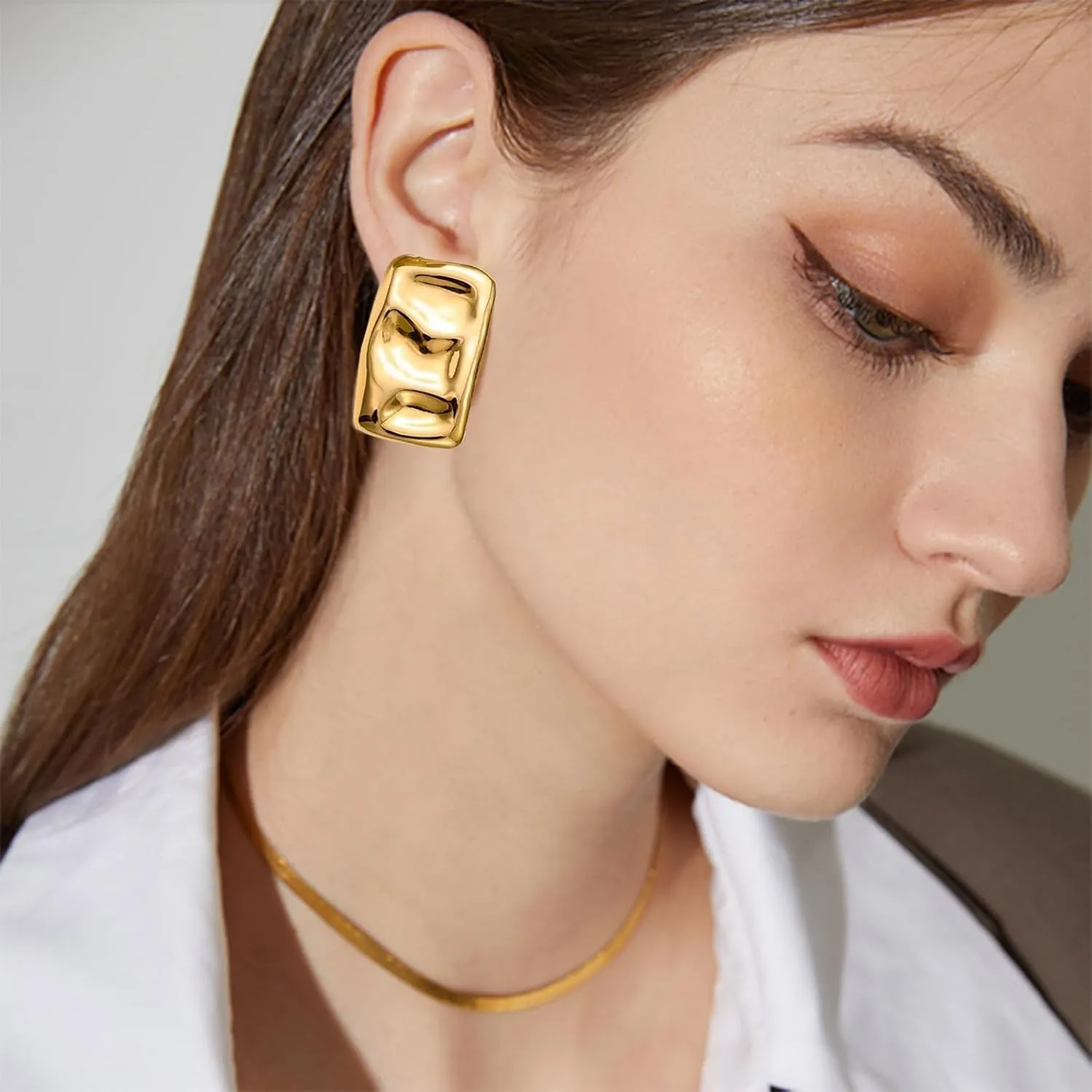 Chunky Gold Rectangle Stud Earrings for Women, Dainty Thick Stud Earrings, Minimalist Geometric Earrings for Women