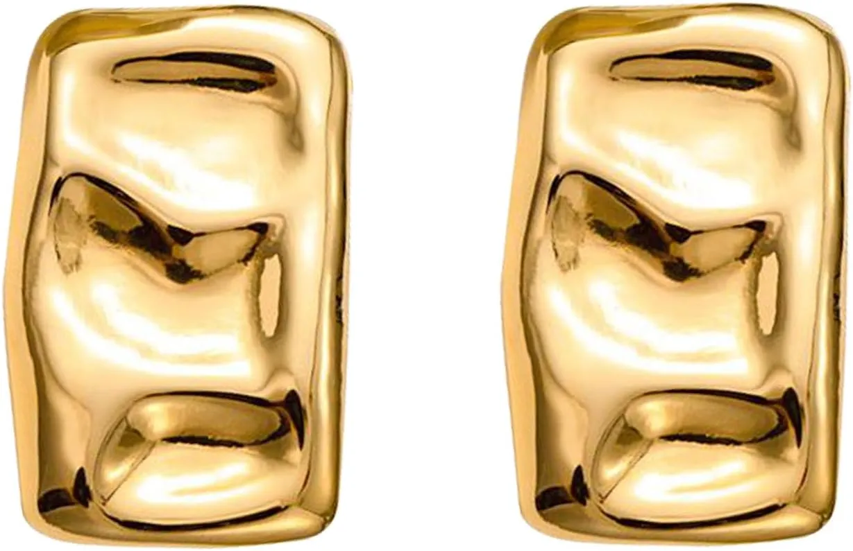 Chunky Gold Rectangle Stud Earrings for Women, Dainty Thick Stud Earrings, Minimalist Geometric Earrings for Women