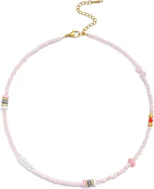 Colorful Beaded Necklaces for Women Crystal Bead Necklace Beach Necklaces Boho Necklaces for Women Pearl Beaded Choker Necklace Stainless Steel 18K Gold Plated Choker