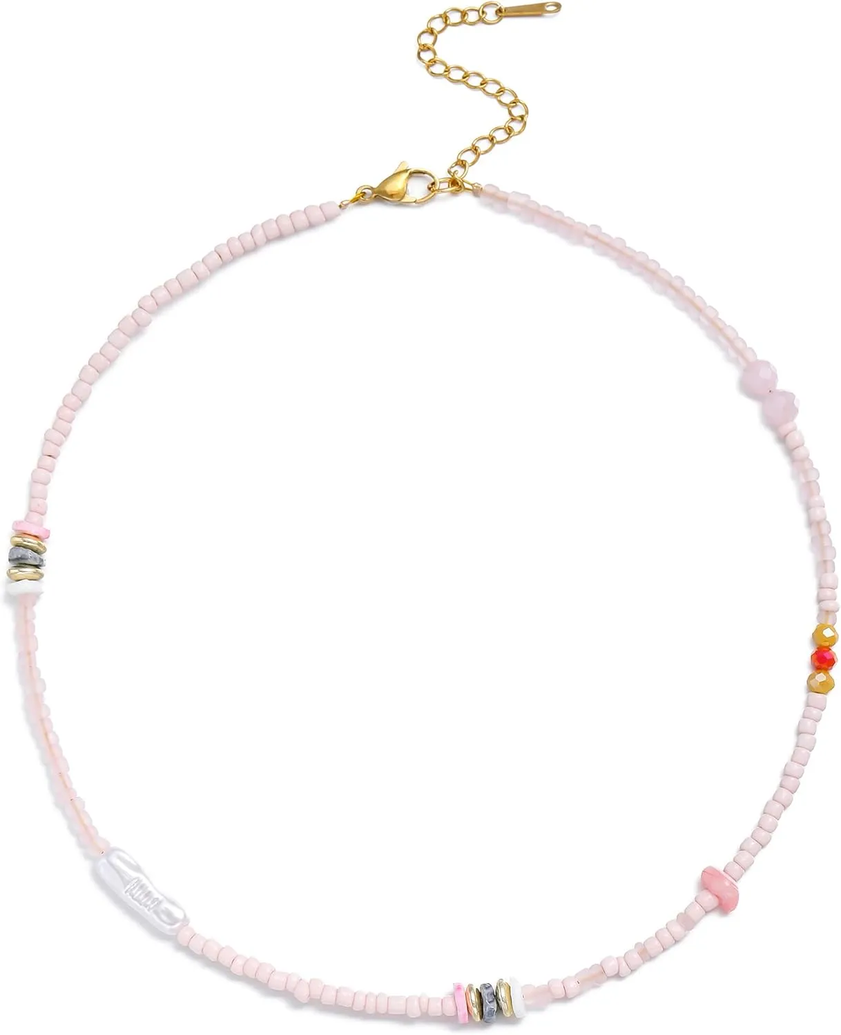 Colorful Beaded Necklaces for Women Crystal Bead Necklace Beach Necklaces Boho Necklaces for Women Pearl Beaded Choker Necklace Stainless Steel 18K Gold Plated Choker