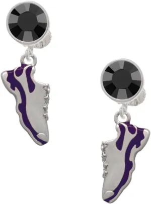 Delight Jewelry Silvertone Purple Running Shoe - Large Crystal Clip on Earrings