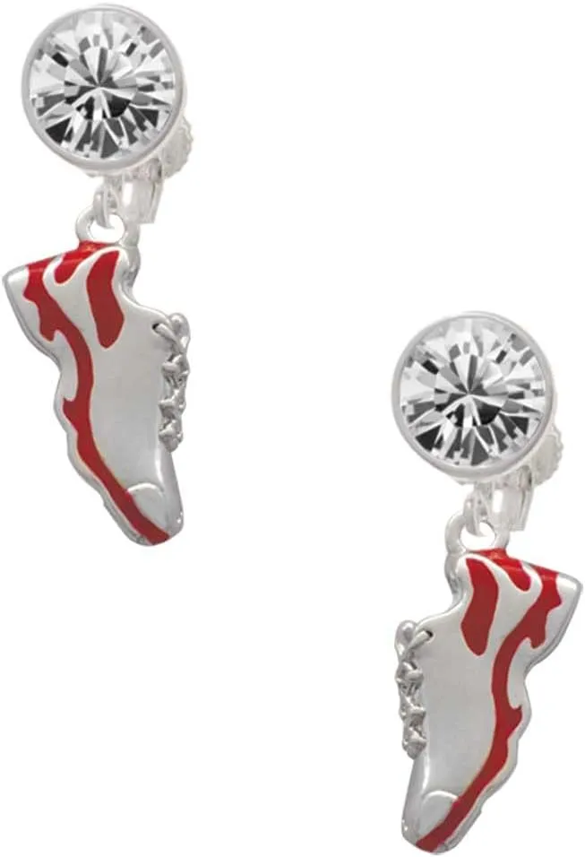 Delight Jewelry Silvertone Red Running Shoe - Large Crystal Clip on Earrings