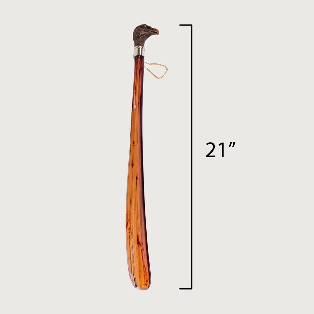 FootFitter Medium 21" Shoe Horn with Tortoiseshell Spoon, Brown Wooden-Style Eagle