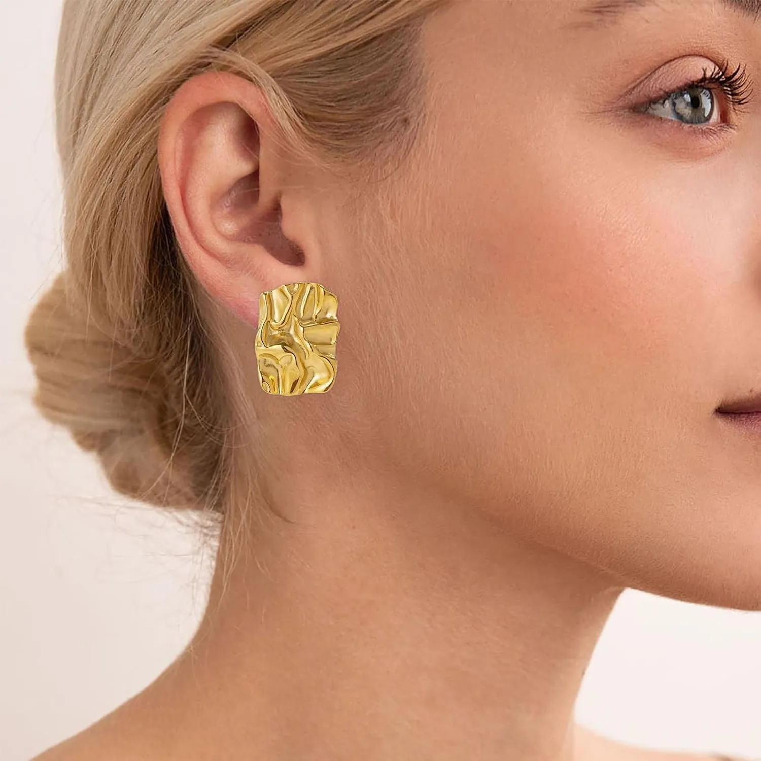 Gold Rectangle Stud Earrings for Women, 14K Gold Plated Thick Stud Earrings, Minimalist Geometric Earrings for Women