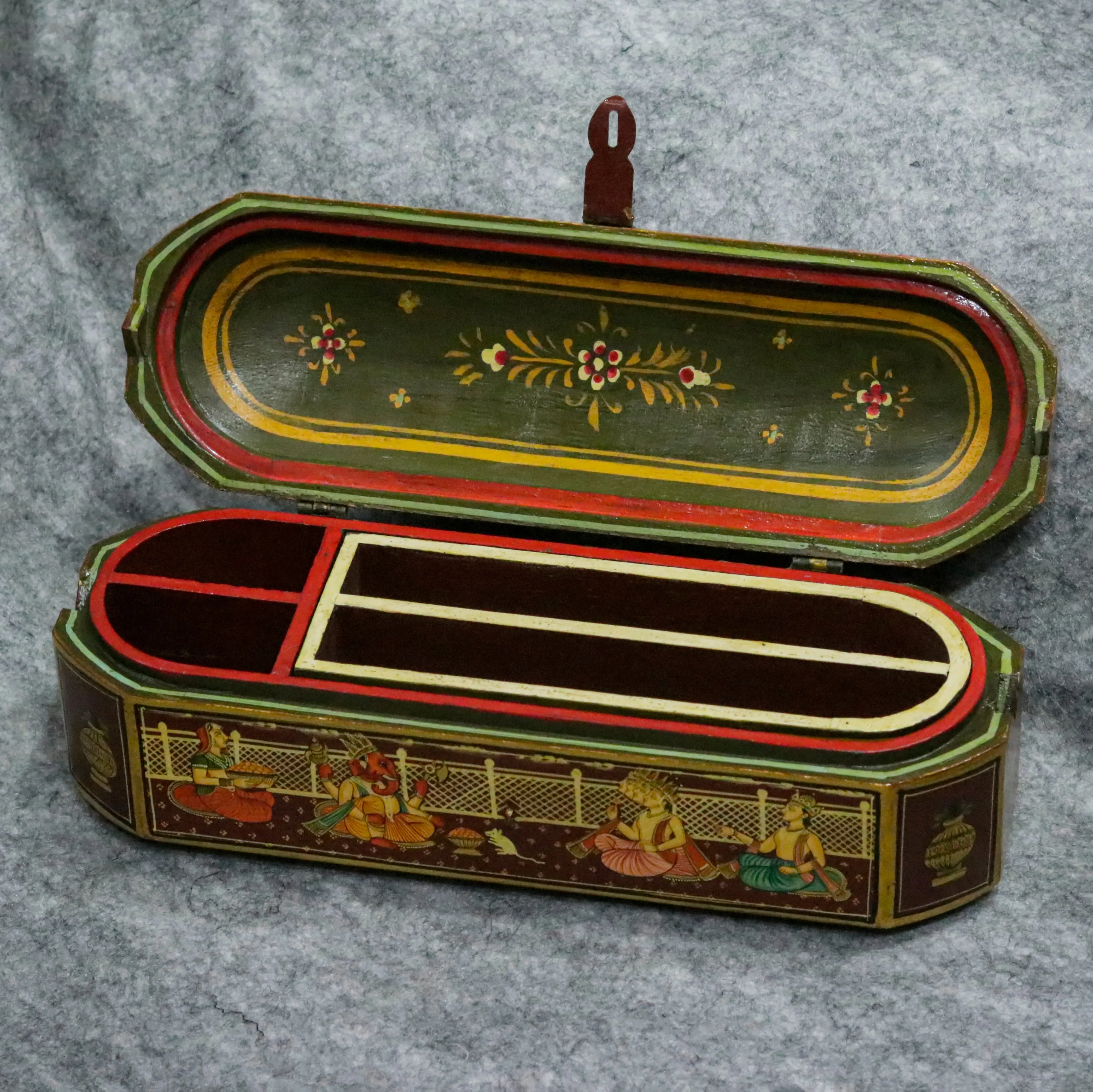 Hand Painted Indian Art jeweler box with multiple slots