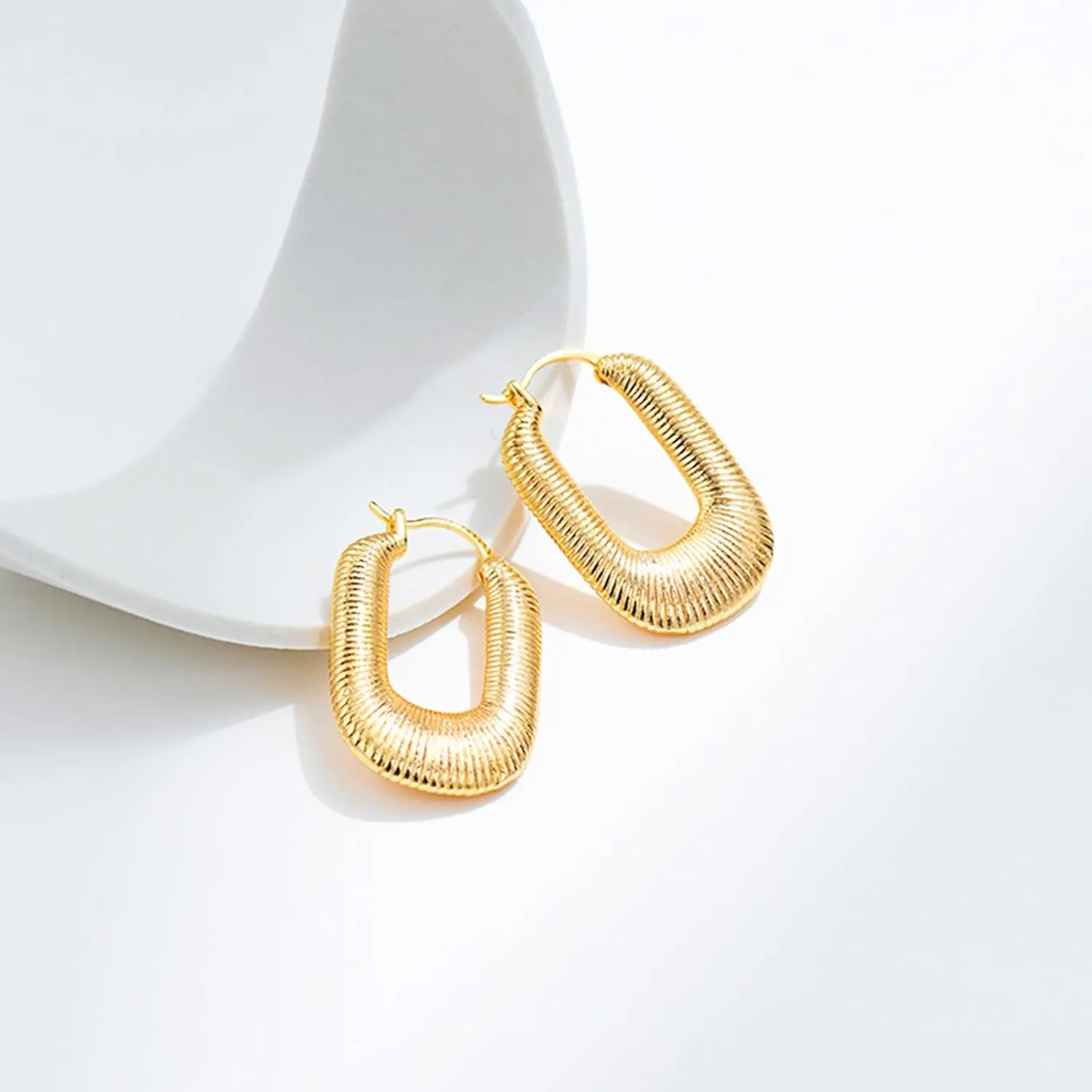Hoop earrings Gold Hoop earrings 18K Gold Plated Sterling Silver Post Chunky Hoops Thick Lightweight Gold Hoop Earrings for Women