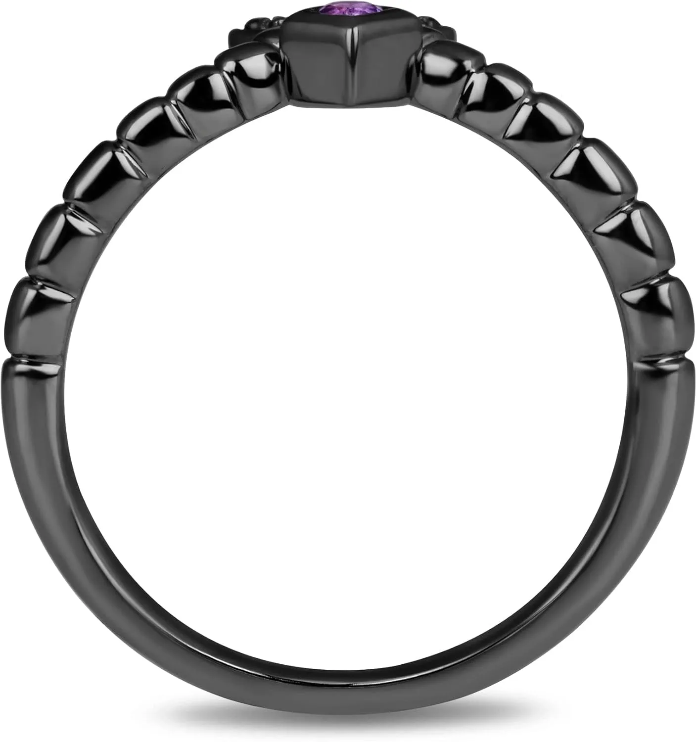 Jewelili Enchanted Disney Fine Jewelry Black Rhodium over Sterling Silver 2MM Round Amethyst and Heat Treated Black Diamond Accent Maleficent Villain Ring