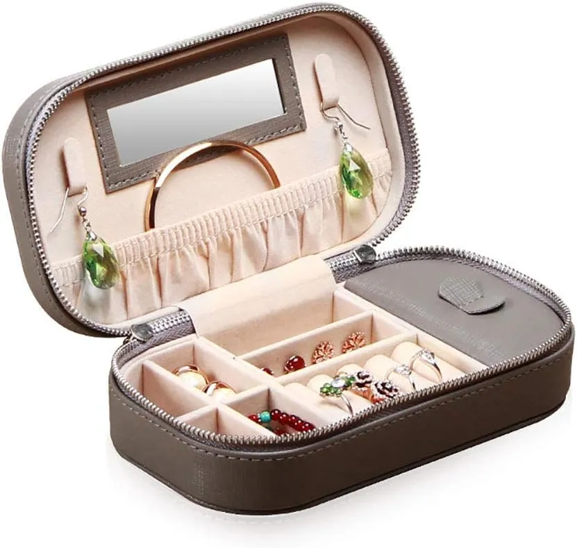 Jewellery Box Jewelry Box Travel Jewelry Box Tassels Organizer Display Storage Case Take-Out Handbags with Mirror Jewelry Storage Box Accessories Stor (Gray) (Gray)