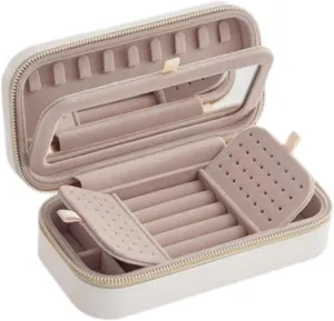 Jewelry Box Travel Jewelry Case Travel Container Jewelry Organizer for Charm Earrings Stud Rings Anniversaries Mother's Day, White