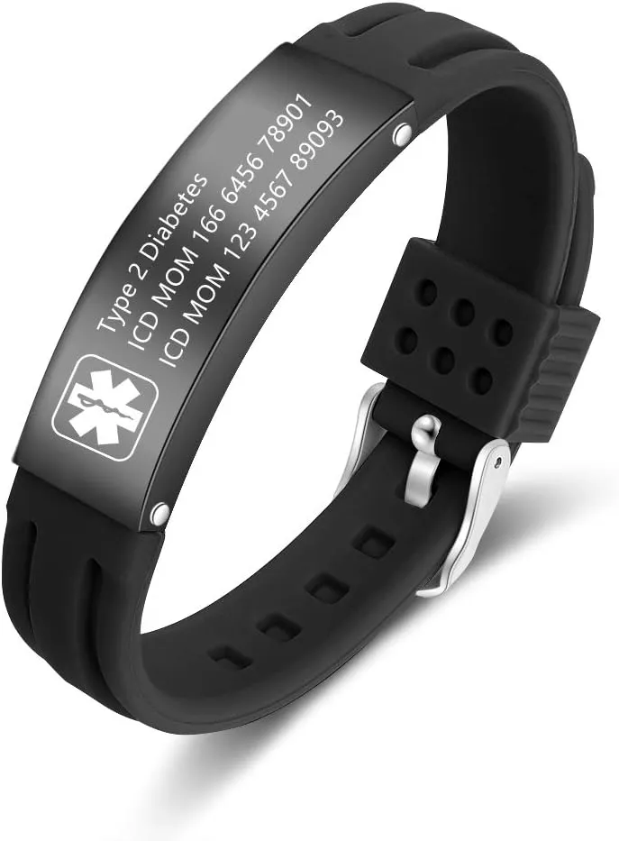 Jewelstruck 9 Inches Medical Alert Bracelets for Women Men Medical Bracelets Silicone Adjustable Sport Emergency ID Bracelets Free Engraving Personalized Medical ID Bracelets for Women Men