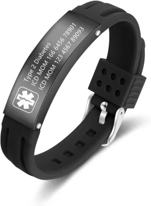 Jewelstruck 9 Inches Medical Alert Bracelets for Women Men Medical Bracelets Silicone Adjustable Sport Emergency ID Bracelets Free Engraving Personalized Medical ID Bracelets for Women Men