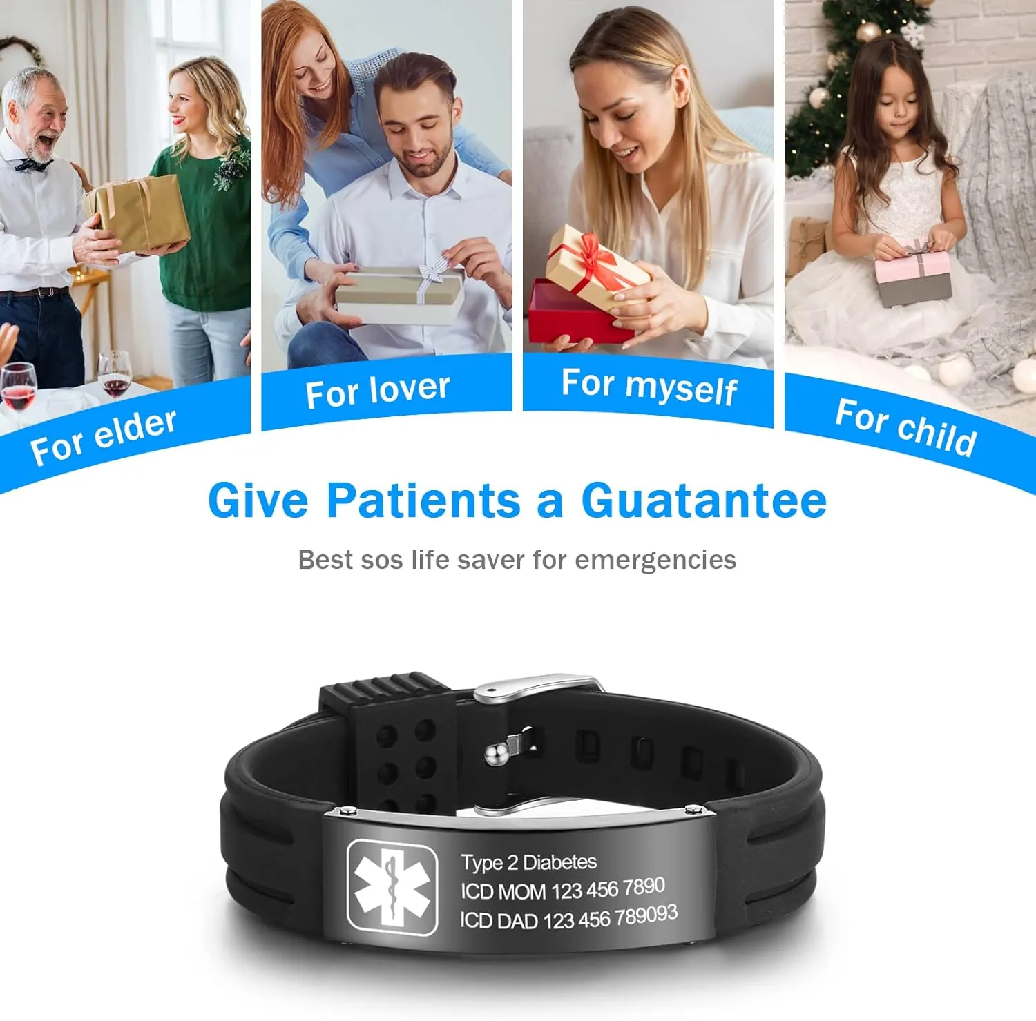 Jewelstruck 9 Inches Medical Alert Bracelets for Women Men Medical Bracelets Silicone Adjustable Sport Emergency ID Bracelets Free Engraving Personalized Medical ID Bracelets for Women Men