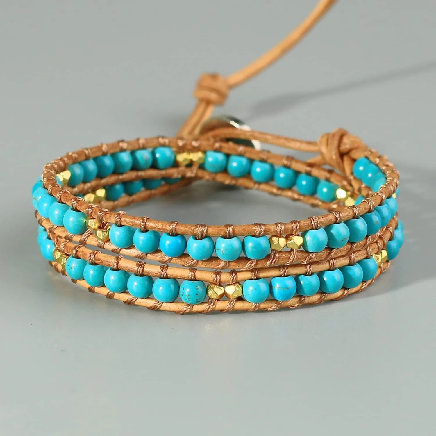 KELITCH Turquoise Beaded Bracelets 2 Wrap Leather Bracelets Fashion Jewelry