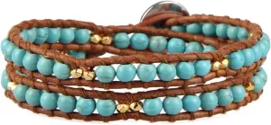 KELITCH Turquoise Beaded Bracelets 2 Wrap Leather Bracelets Fashion Jewelry