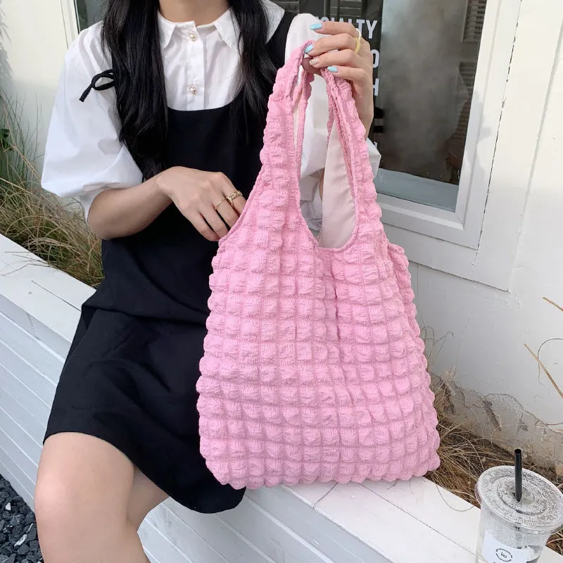 Large-Capacity Fluffy Quilted Shopping Tote Bags