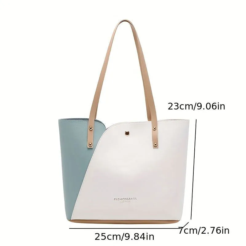 Large Capacity Two Tone Buckle Leather Handbags