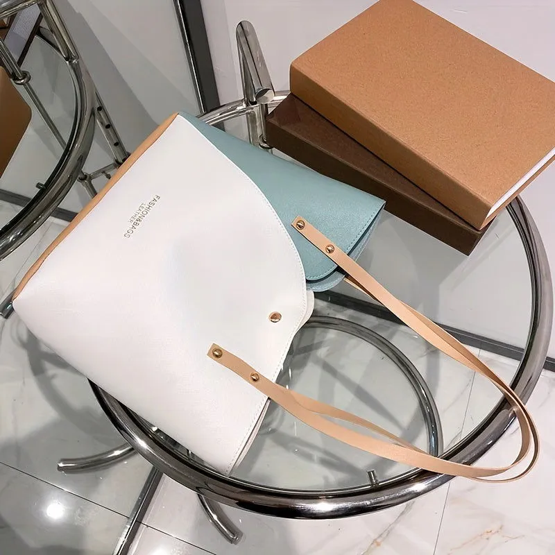 Large Capacity Two Tone Buckle Leather Handbags