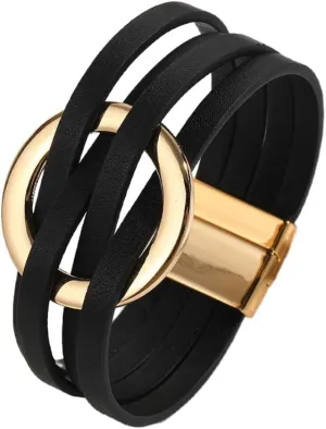 Leather Bracelets for Women Circle Charm Bangle Bracelets Leather Wrap Cuff Bracelet Boho Bracelets Multilayer Stackable Bracelets Costume Jewelry for Women