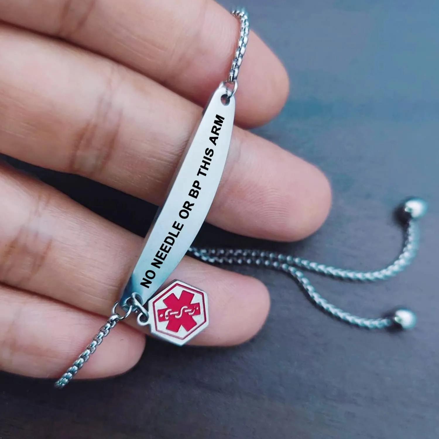 Medical Alert Bracelets for Women,Medical Id Bracelets with Free Laser Engraving,Stainless Steel Adjustable Wristband Bracelets Dual-Side Engraving