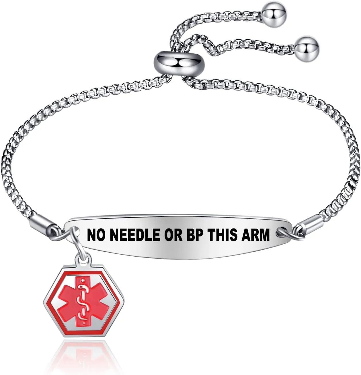 Medical Alert Bracelets for Women,Medical Id Bracelets with Free Laser Engraving,Stainless Steel Adjustable Wristband Bracelets Dual-Side Engraving