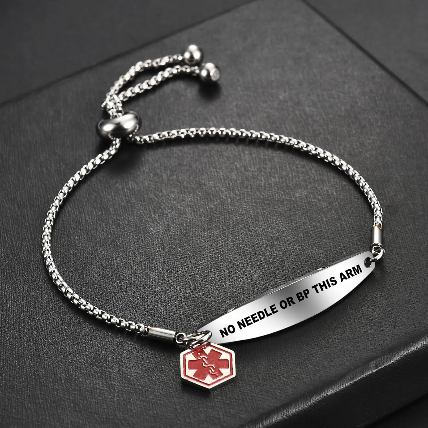 Medical Alert Bracelets for Women,Medical Id Bracelets with Free Laser Engraving,Stainless Steel Adjustable Wristband Bracelets Dual-Side Engraving