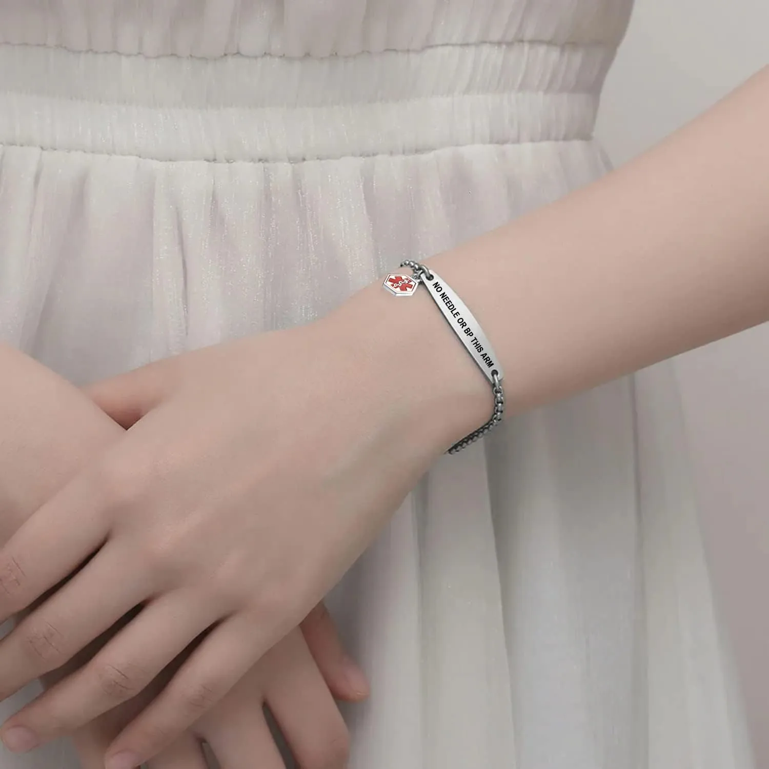 Medical Alert Bracelets for Women,Medical Id Bracelets with Free Laser Engraving,Stainless Steel Adjustable Wristband Bracelets Dual-Side Engraving