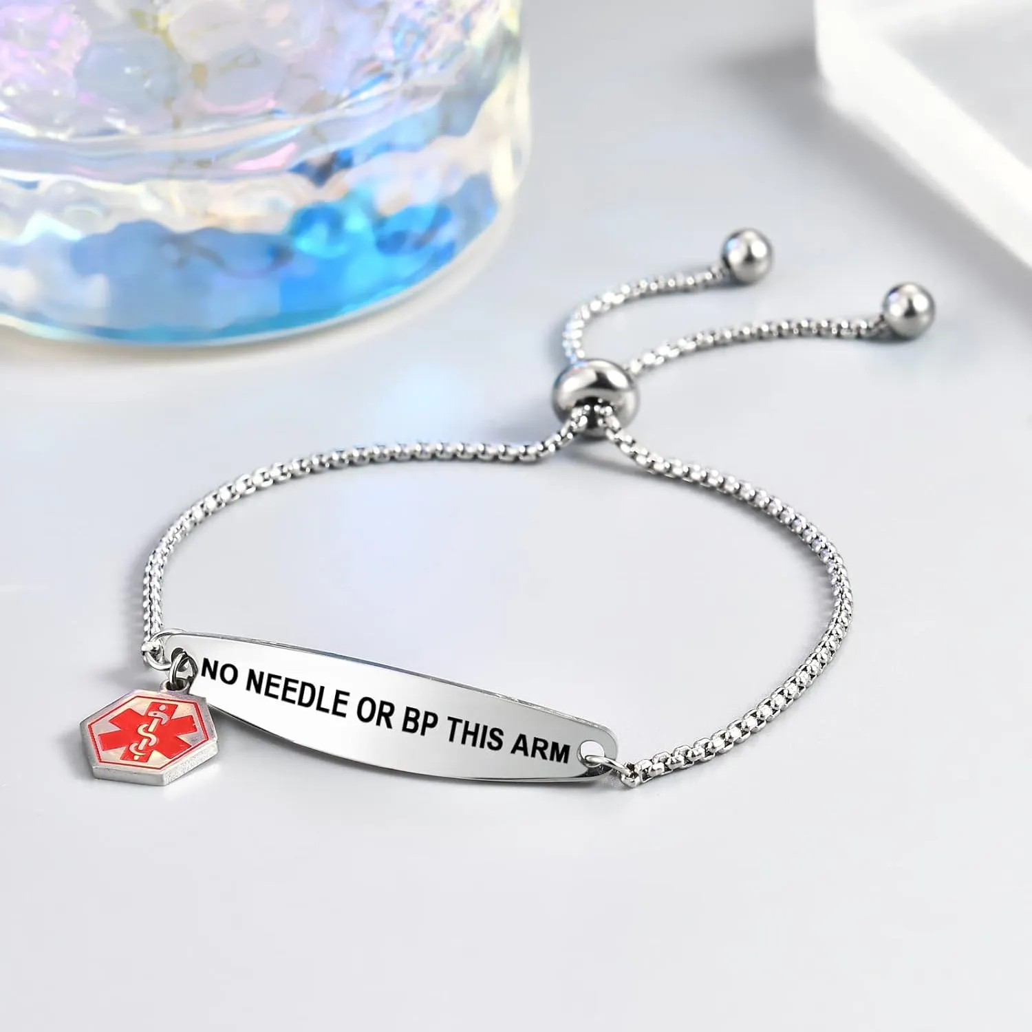 Medical Alert Bracelets for Women,Medical Id Bracelets with Free Laser Engraving,Stainless Steel Adjustable Wristband Bracelets Dual-Side Engraving