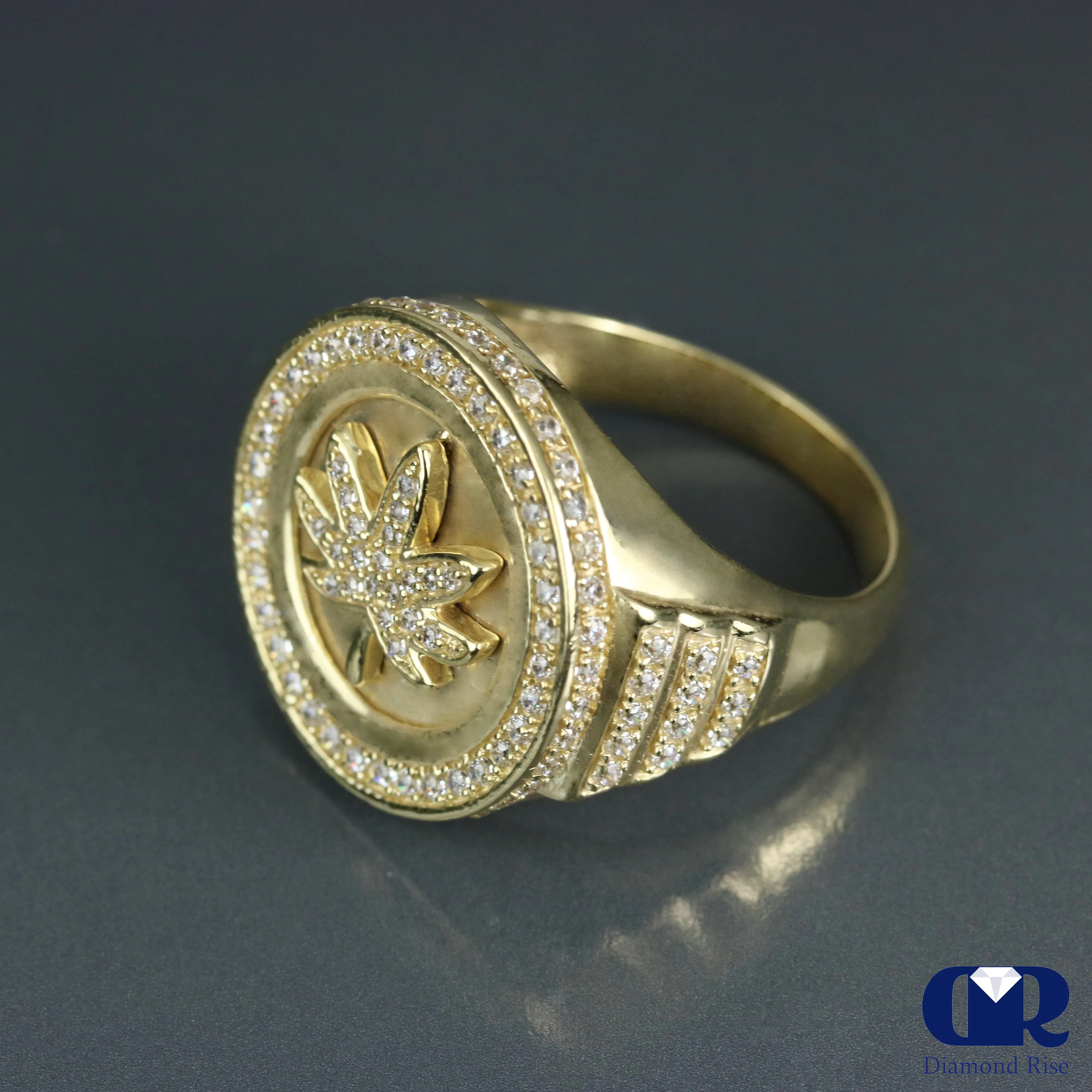 Men's 1.25 Carat Diamond Leaf 14K Gold Diamond Ring