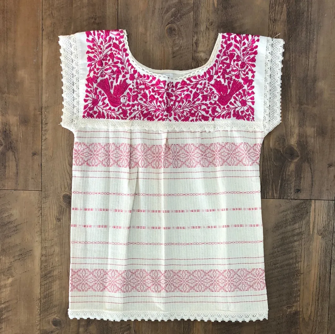 Oaxaca Paloma Blouse Cream with Hot Pink