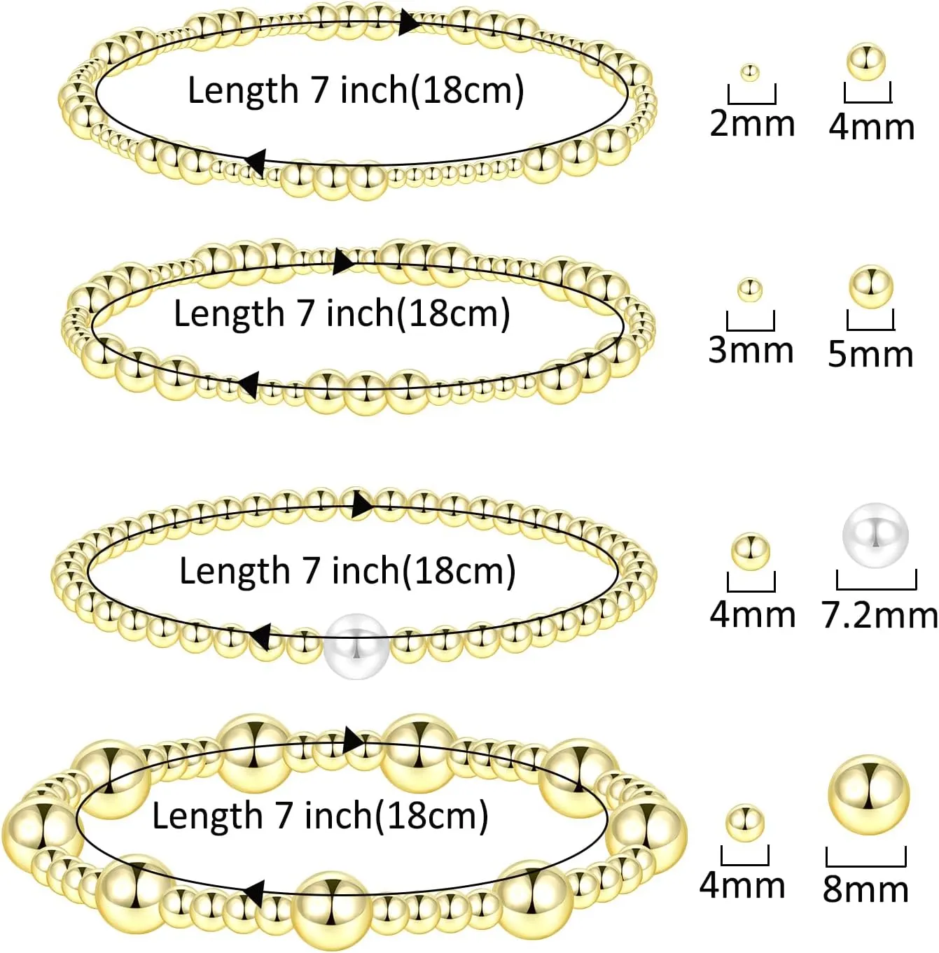 Oveta Gold Beaded Bracelets 18K Gold/Silver Plated Stackable Bracelets for Women Non Tarnish Stretch Bracelets Set
