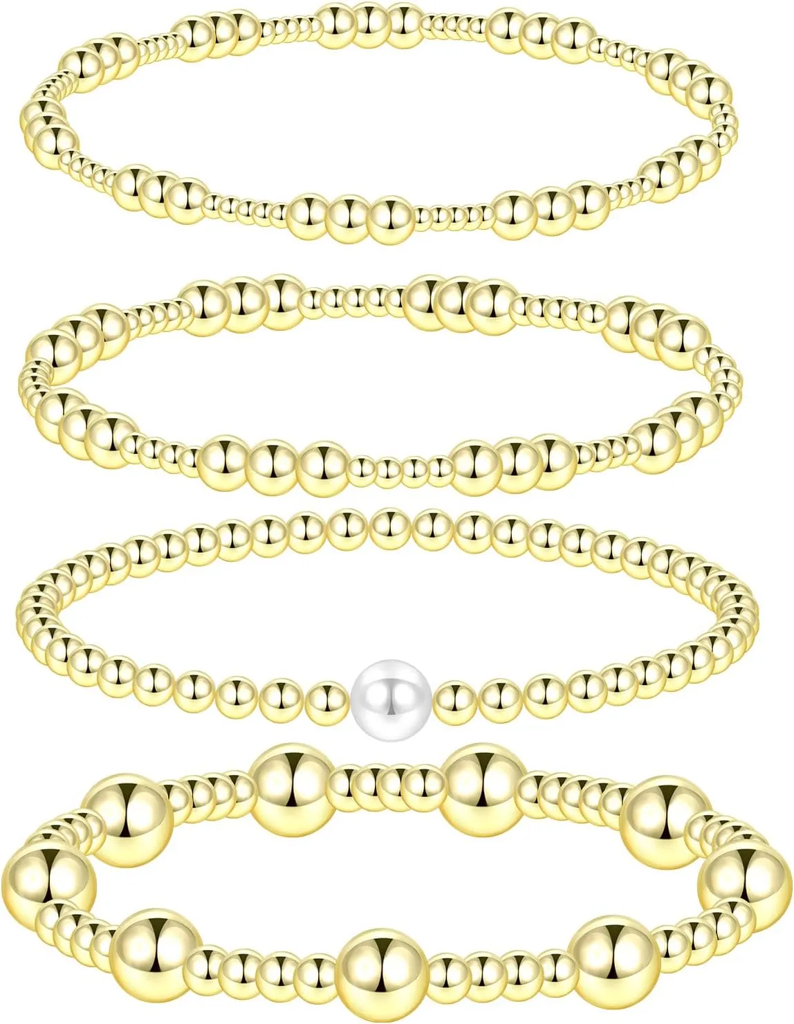 Oveta Gold Beaded Bracelets 18K Gold/Silver Plated Stackable Bracelets for Women Non Tarnish Stretch Bracelets Set