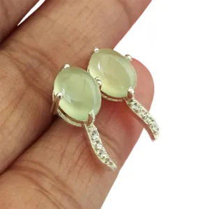 Prehnite Earrings For Women, 925 Silver Earrings, Handmade Earrings, Prehnite Silver Earrings, Pushback Stud Earrings, Minimalist Earrings, Vintage Gemstone Earrings, Gift For Women, Dainty Earrings