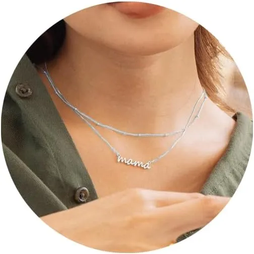 PRETOLE Mama Necklaces for Women, New Mom Necklaces for Women Adjustable Mama Layered Necklaces Hypoallergenic Thin Stacked Necklace for Mother's Day Birthday Gift