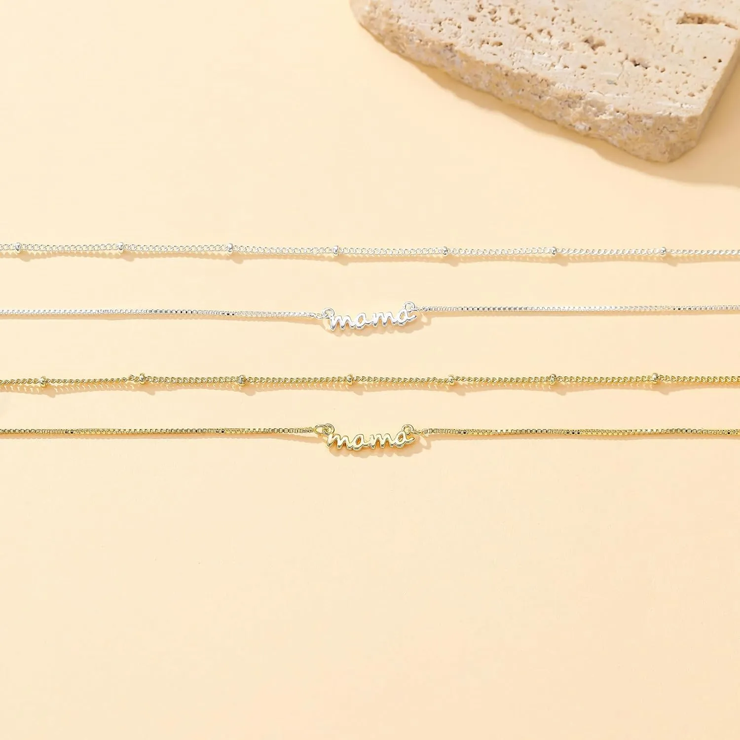 PRETOLE Mama Necklaces for Women, New Mom Necklaces for Women Adjustable Mama Layered Necklaces Hypoallergenic Thin Stacked Necklace for Mother's Day Birthday Gift