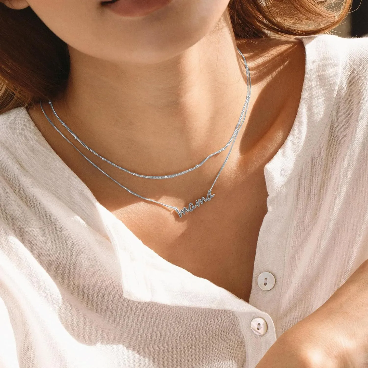 PRETOLE Mama Necklaces for Women, New Mom Necklaces for Women Adjustable Mama Layered Necklaces Hypoallergenic Thin Stacked Necklace for Mother's Day Birthday Gift