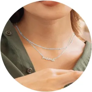 PRETOLE Mama Necklaces for Women, New Mom Necklaces for Women Adjustable Mama Layered Necklaces Hypoallergenic Thin Stacked Necklace for Mother's Day Birthday Gift