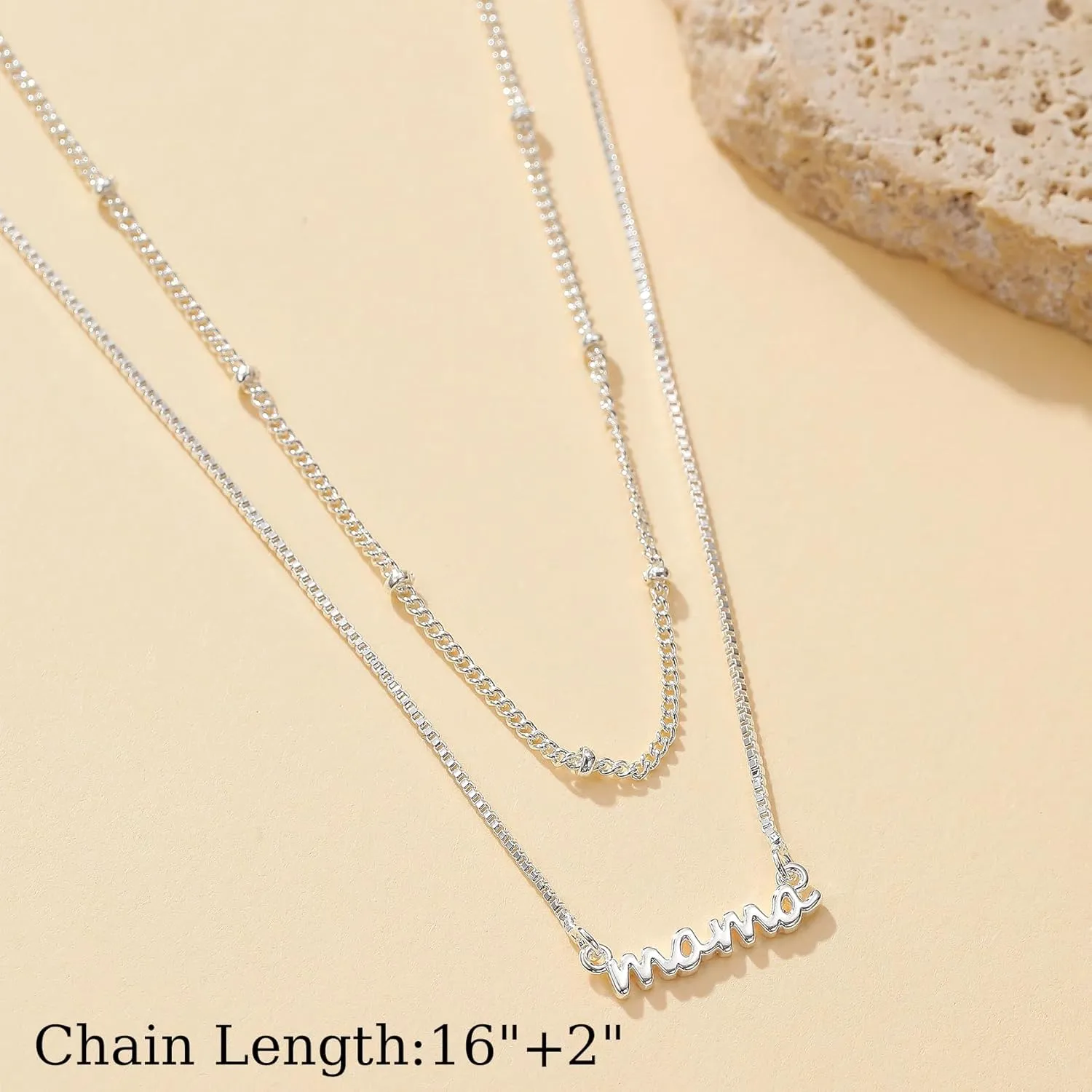 PRETOLE Mama Necklaces for Women, New Mom Necklaces for Women Adjustable Mama Layered Necklaces Hypoallergenic Thin Stacked Necklace for Mother's Day Birthday Gift