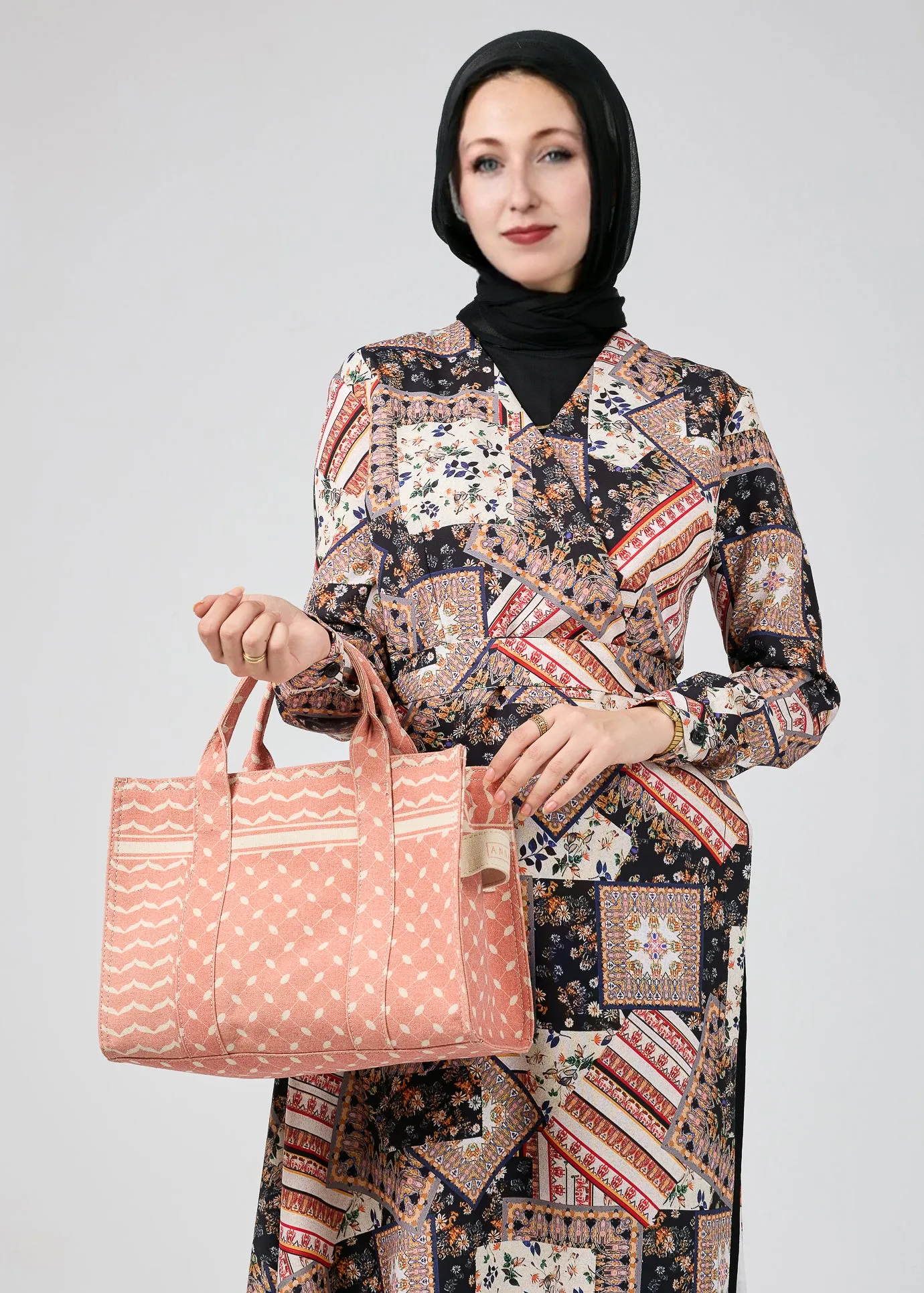 Red Keffiyeh Pattern Medium Tote - Premium Cotton Canvas